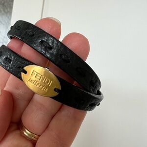 Fendi Black Leather Bracelet with Gold Detail